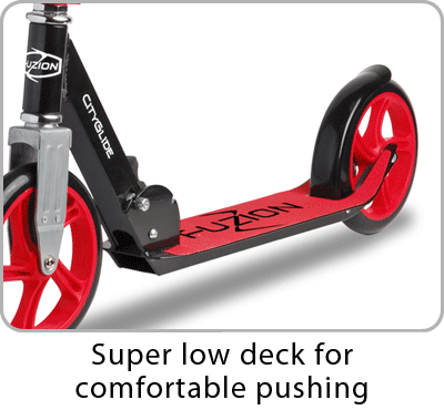 The Fuzion City-Glide kick scooter has very low deck