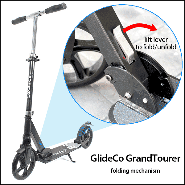 GlideCo GrandTourer kick scooter folding system