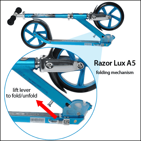 Raxor Lux A5 kick scooter folding system 