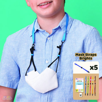 Back2School: SchoolMaskPack™ Kids Mask Strap Set, Brights, 5 Mask Lanyards for Kids