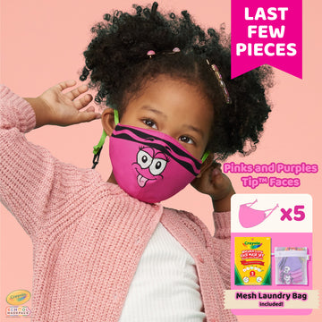 Crayola™ Kids Mask Set, Pinks and Purples Tip™ Faces, 5 Masks for Kids, Size Small