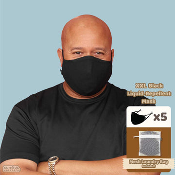 SchoolMaskPack™ Liquid-Repellent Adult Mask Set, XXL Black, 5 Masks for Adults or Teens
