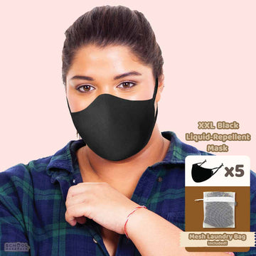 Offer: SchoolMaskPack™ Liquid-Repellent Adult Mask Set, XXL Black, 5 Masks for Adults or Teens