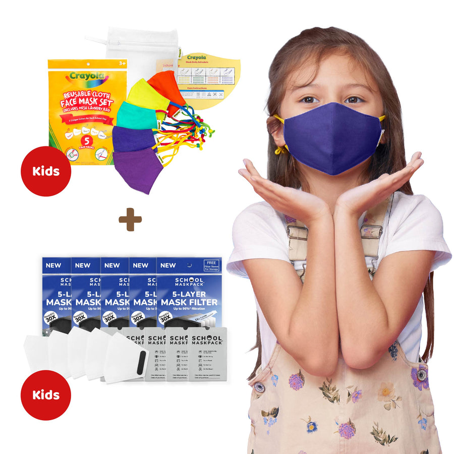 Crayola™ Cool Colors Kids Mask & Mask Filter, Size Kid, White Color (5 Packs)