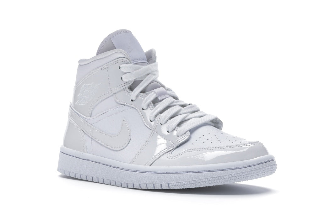 Jordan 1 Mid Triple White Patent Swoosh 