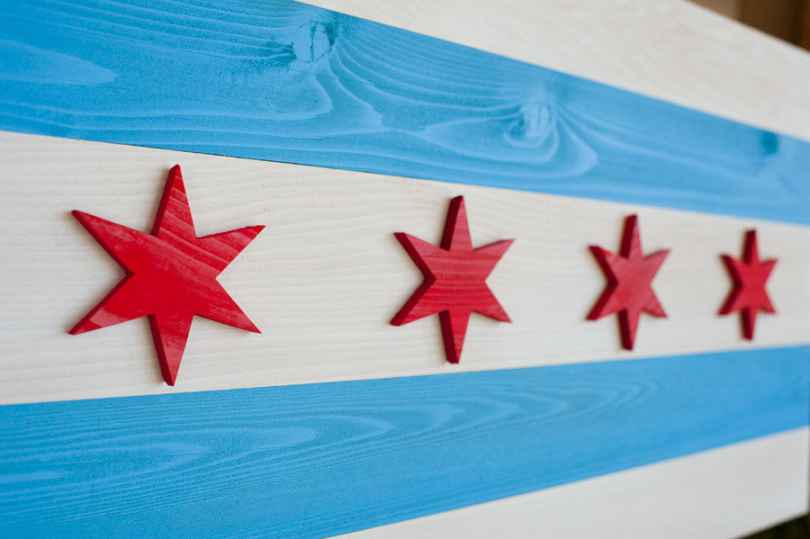 Details of Chicago wood flag