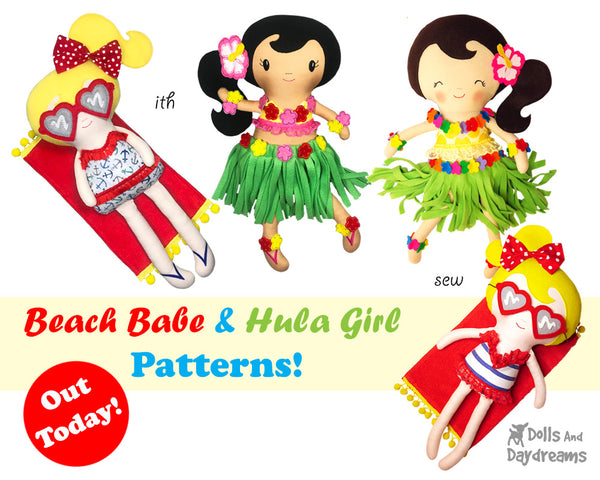 Hula girl beach babe sewing and In the hoop doll pattern 