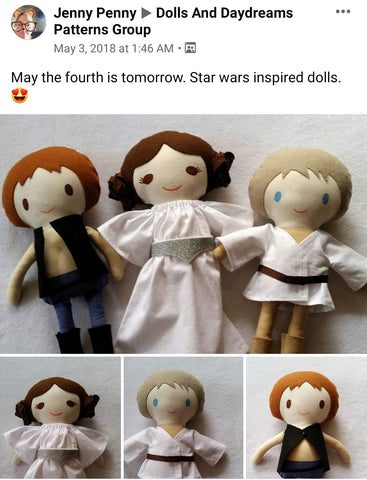 princess leia Star wars doll fan art patterns sewing and machine embroidery