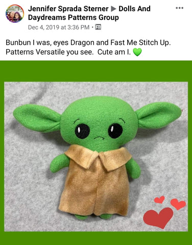 baby yoda the child Star wars doll fan art patterns sewing and machine embroidery