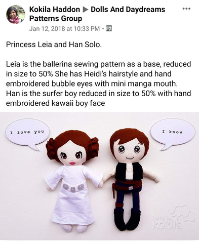 princess leia Star wars doll fan art patterns sewing and machine embroidery