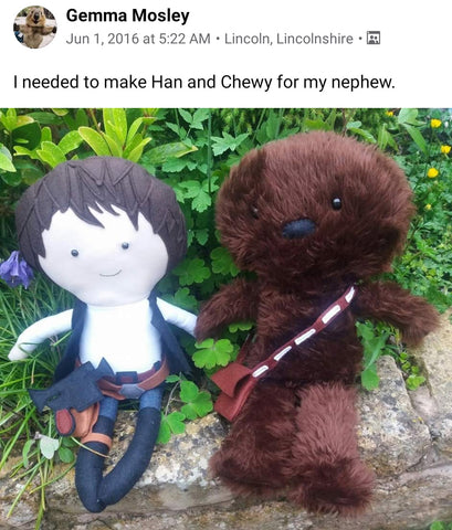 chewy and han solo Star wars doll fan art patterns sewing and machine embroidery