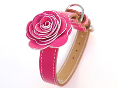 pink leather dog collar with flower