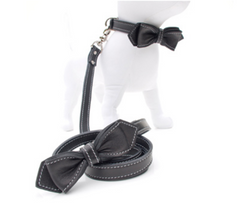 matching black leather dog leash and leather dog collar