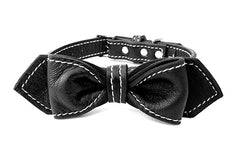 black luxury leather bowtie dog collar