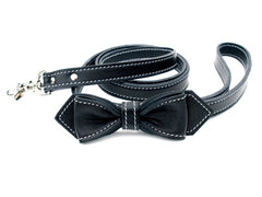 Black bowtie dog leather leash