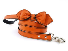 orange bowtie leather dog leash
