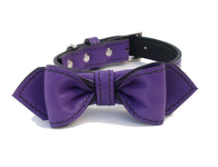 purple luxury leather bow tie dog collar