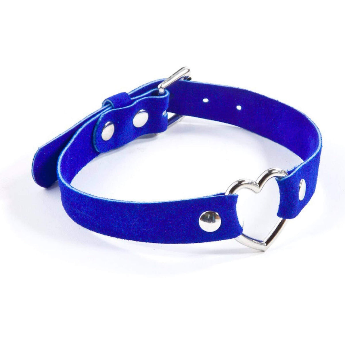 Suede Heart Ring Collar - Blue.