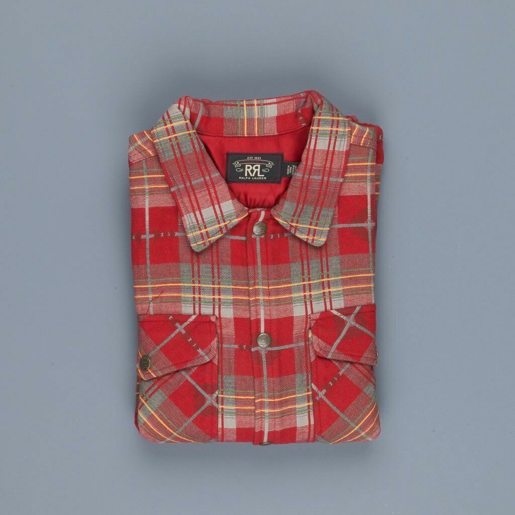 RRL Ralph Lauren 1930s Red Jacquard Plaid Work Shirt Jacket Men's  Extra-Large XL