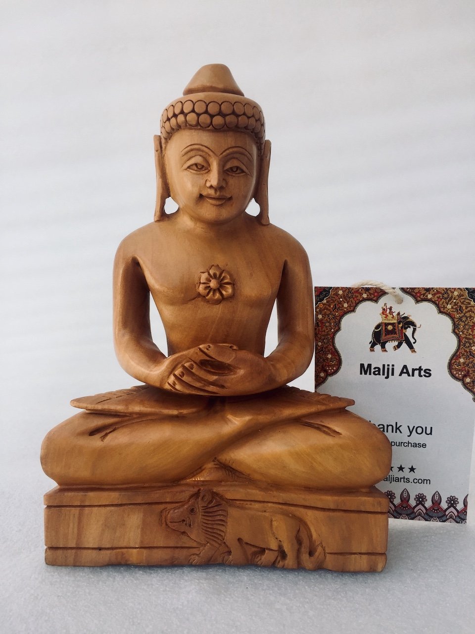 Wooden Hand Carved Mahaveer Bhagwan Statue – Malji Arts