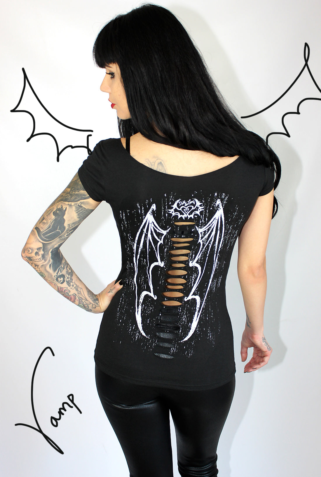 Demi loon pinup clothing slashed vampire wings gothic angel tee