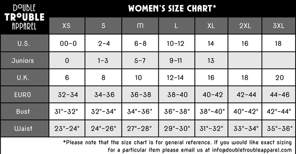 Double Trouble Apparel Official Size Chart International