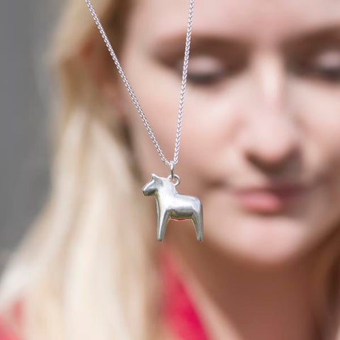 Jorunn large silver Dala horse pendant