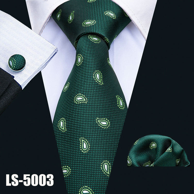 Mens Tie Black Paisley 100% Silk Classic Barry.Wang Tie Hanky Cufflinks Set for Men