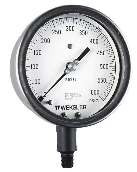 Weksler Royal 4 1/2" Pressure Gauge 0-1000 PSIG 1/4" NPT Back Connection 