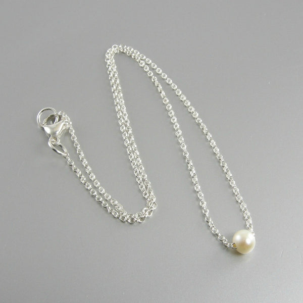 Details about   Floating Pearl Necklace Single Pearl Necklace 925 Sterling Silver