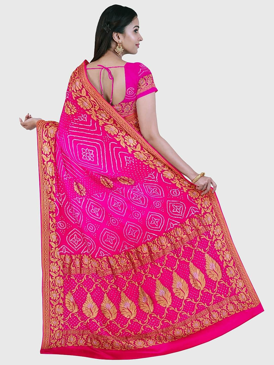 Pink Shaded Banarasi Bandhani Saree In Georgette – Khatri Jamnadas