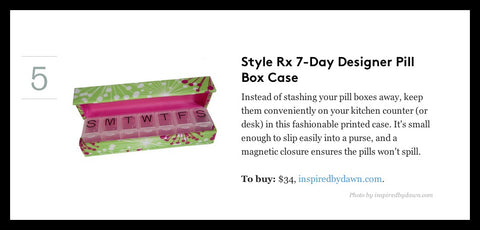 Style Rx designer pill box case featured in RealSimple.com as clever items to simplify life