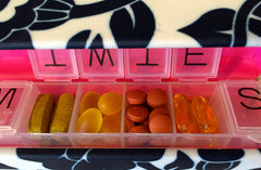 Style Rx designer pill box case keeps daily medication, vitamins, supplements and prenatals organized and secure.