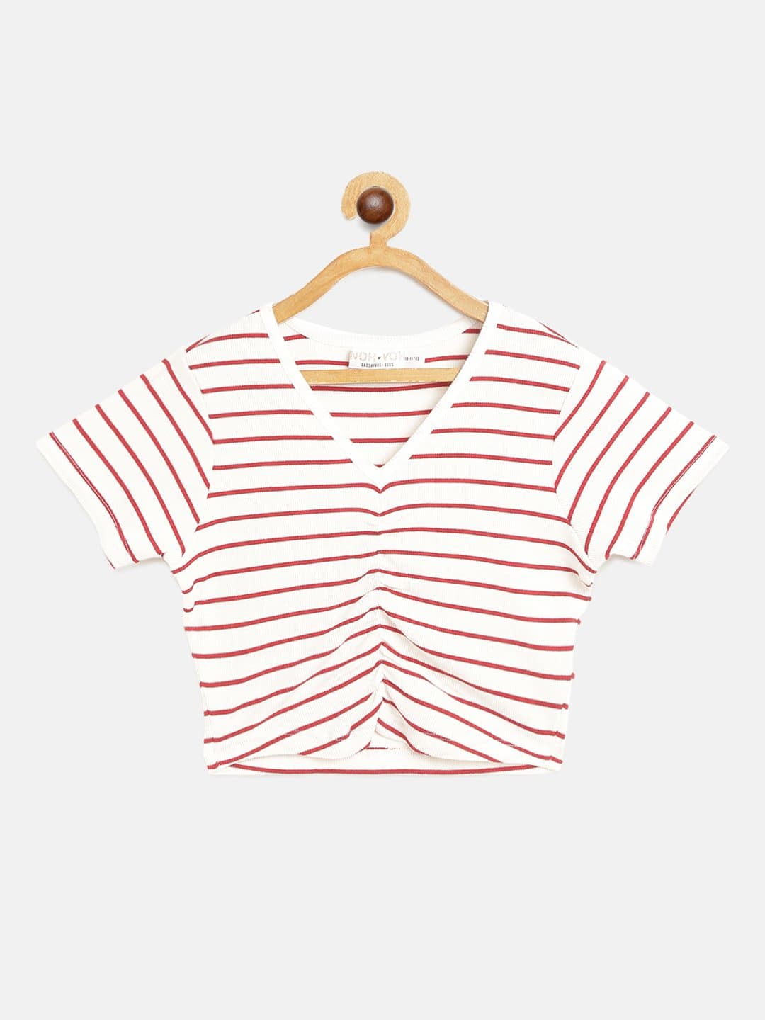 Buy Girls White & Red Pinstripes Rouched Front Crop Rib Top Online ...