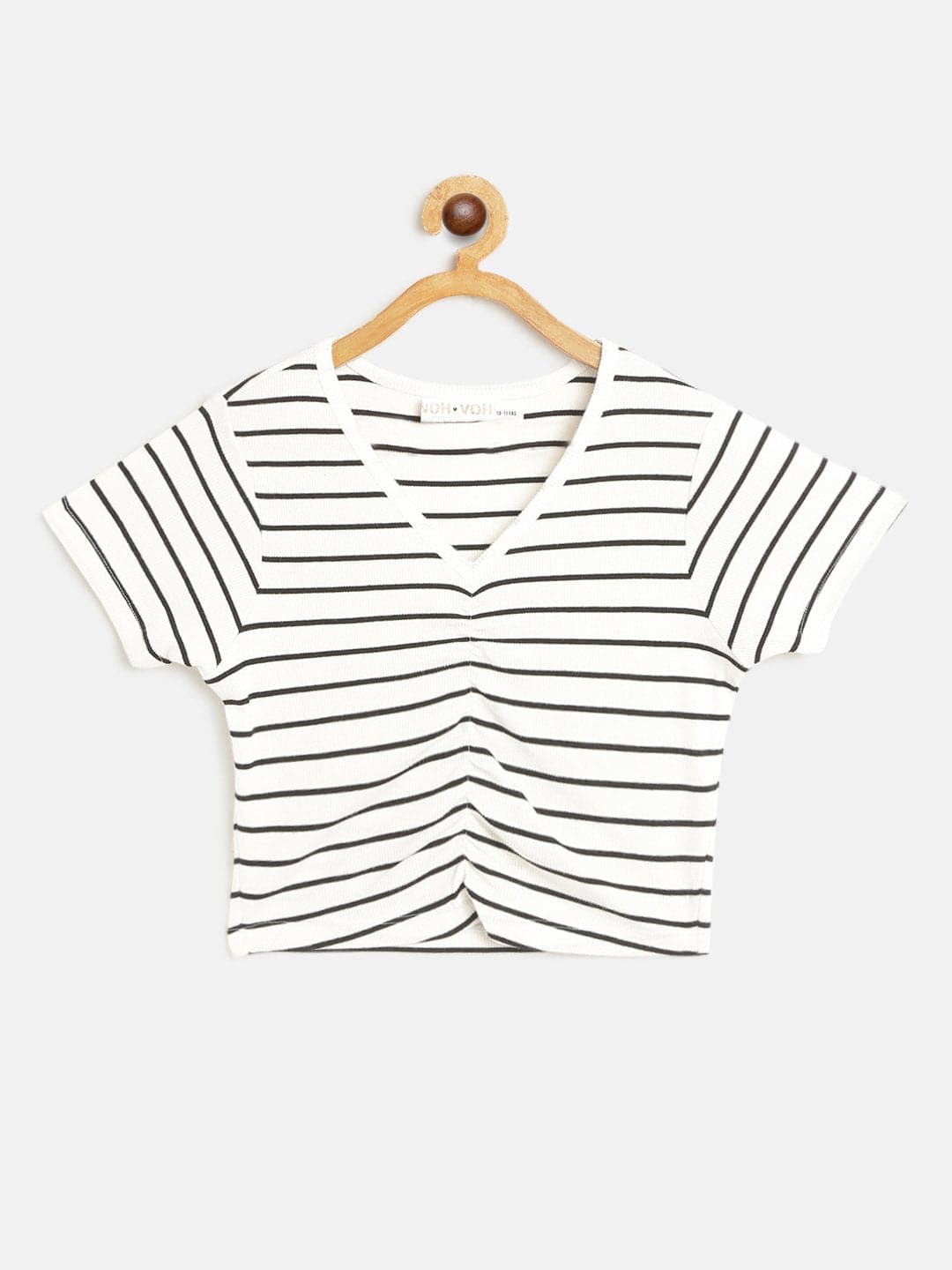Buy Girls White & Black Pinstripes Rouched Front Crop Rib Top ...