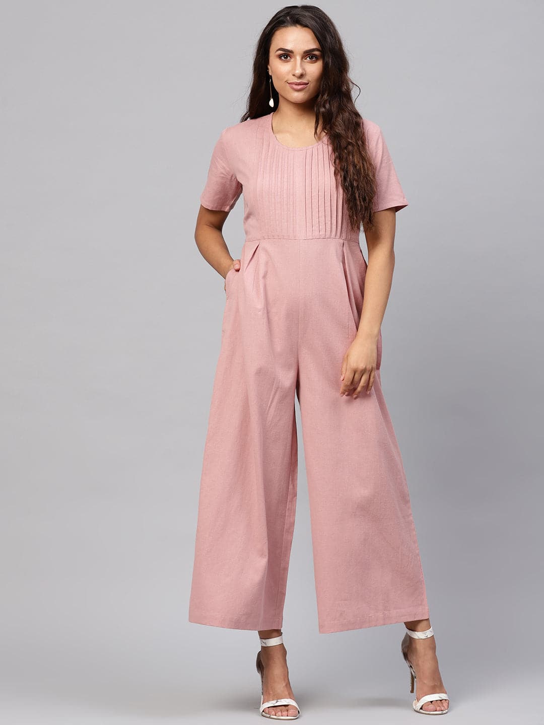 Buy Women Onion Pink Pleated Palazzo Jumpsuit Online At Best Price ...