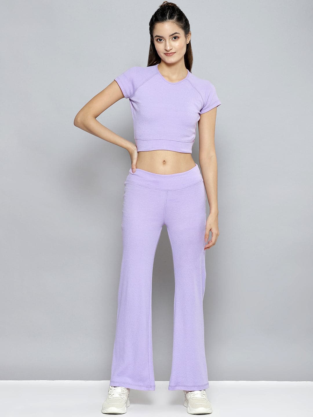 Buy Women Lavender Rib ACTIVE Crop Top With Bootleg Pants Online ...