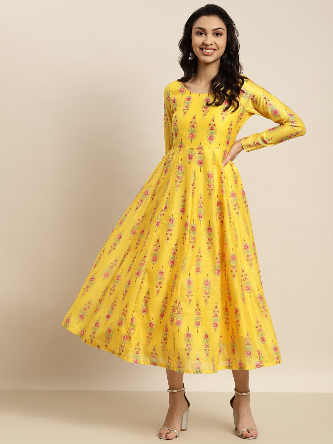Buy Women Yellow Floral Aanrkali Dress Online at Sassafras