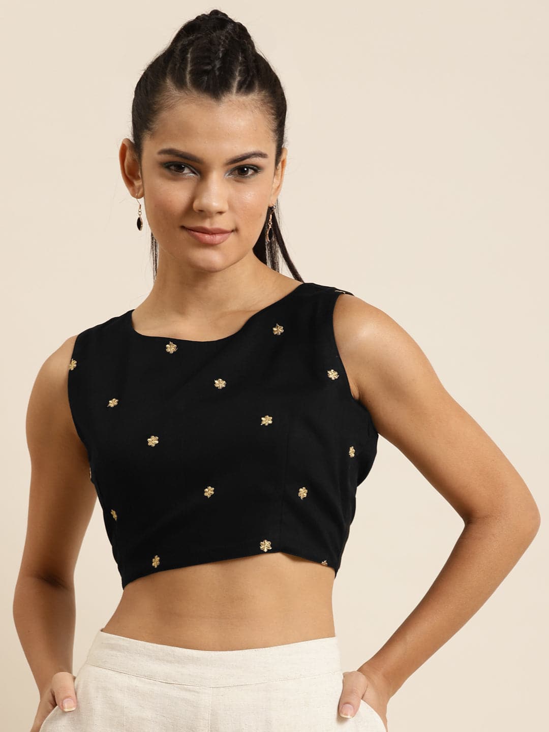 Buy Women Black Sleeveless Embroidered Crop Top Online At Best ...