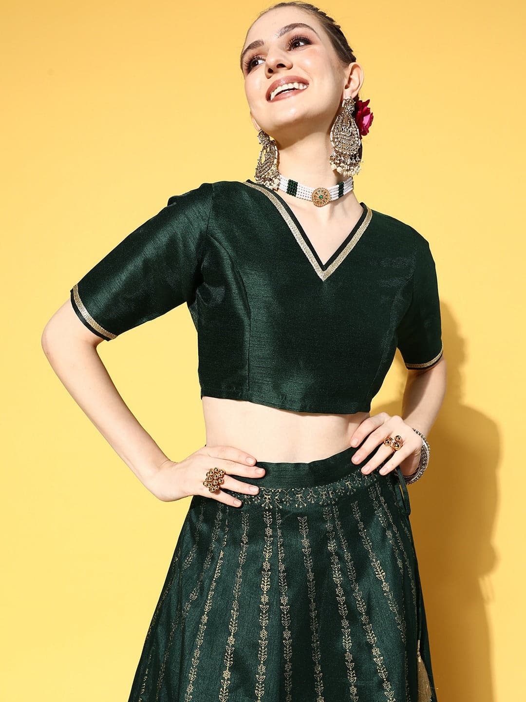 Buy Women Emerald Green V Neck Crop Top Online at Sassafras