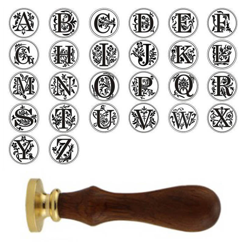 Card Decor Wax Seal Stamp Brass Head 26 Letters A-Z Alphabet Initial Flower 