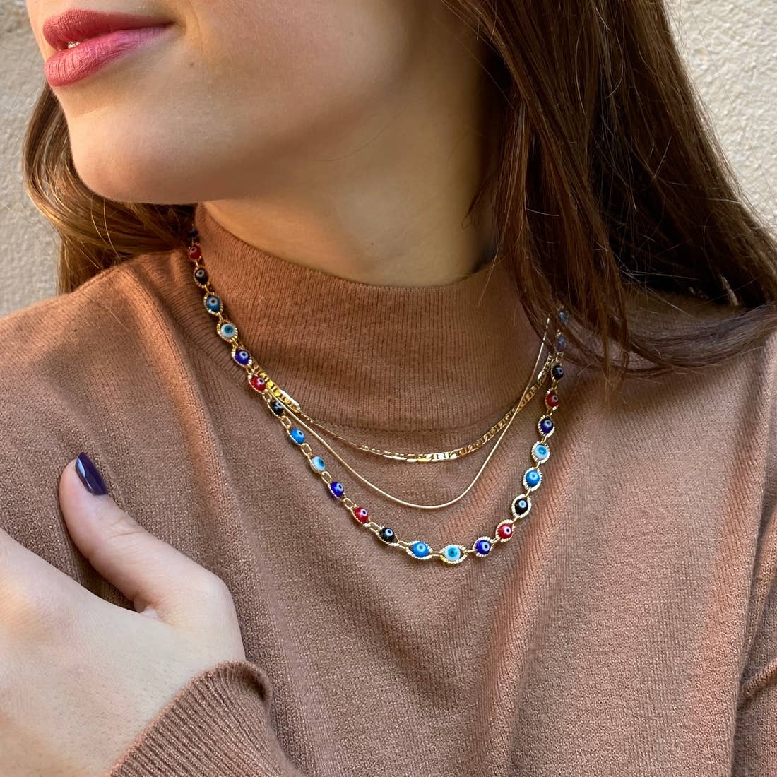 Amina Evil Eye Gold Filled Enamel Necklace