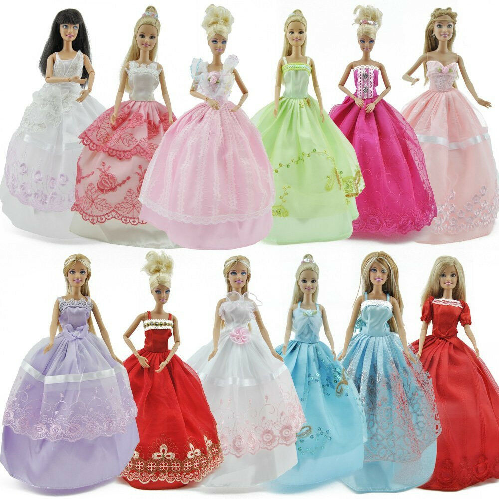 5x Handmade Ball Gowns Wedding Dresses & 10x Shoes Made for Barbie sized Dolls 