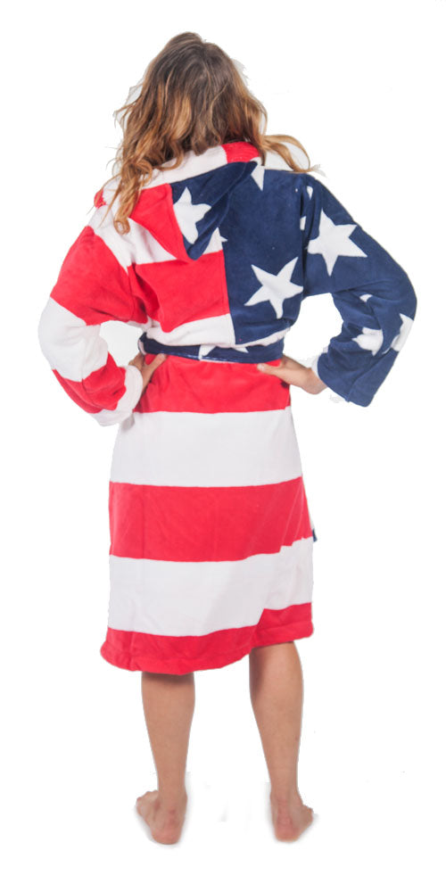 American Flag Embroidered boy Bathrobe Child Home Gown Pajamas Coral Velvet Blue Free Embroidered Name on Robes 