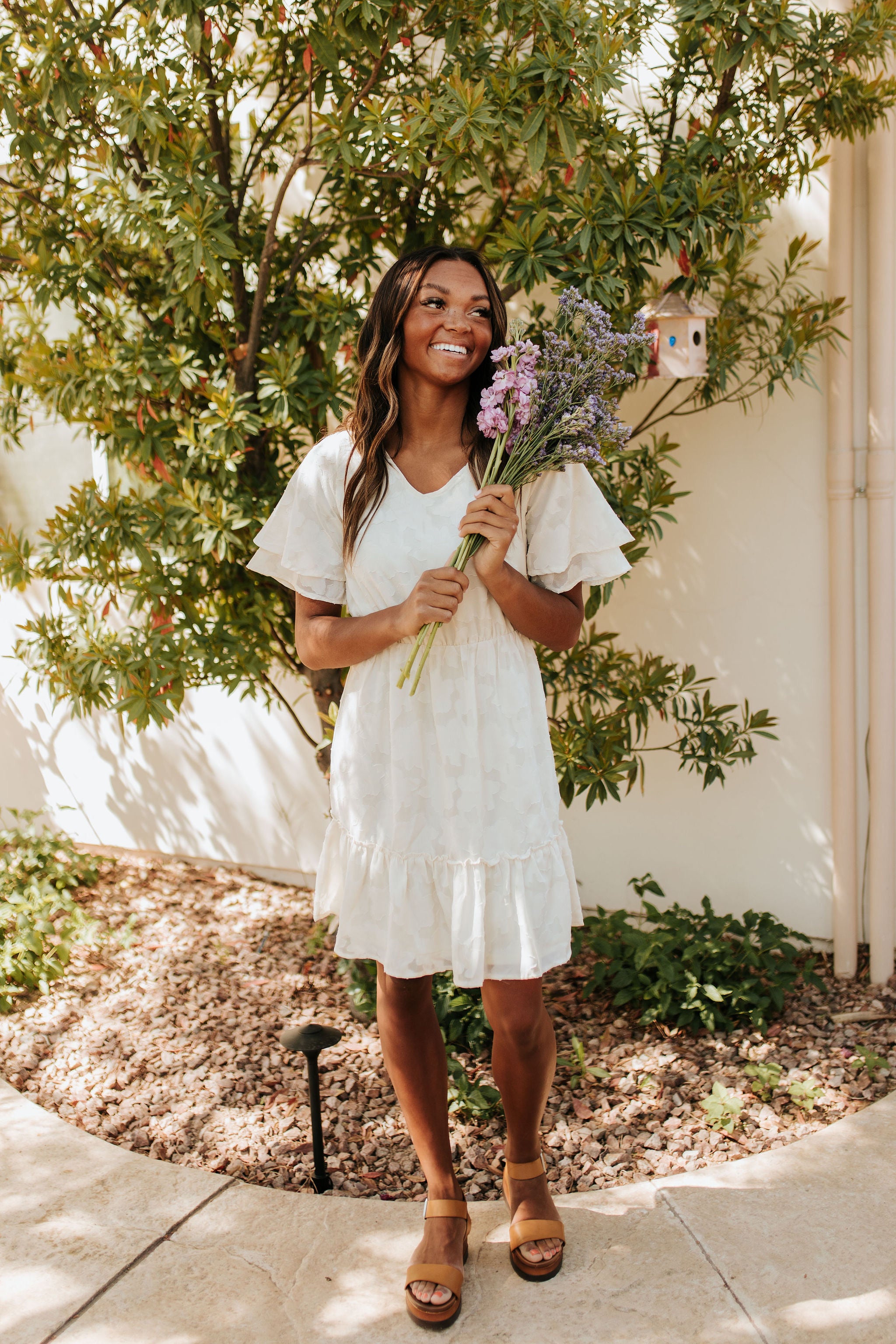 THE BENEVOLENT FLORAL MIDI DRESS IN BUTTERCREAM