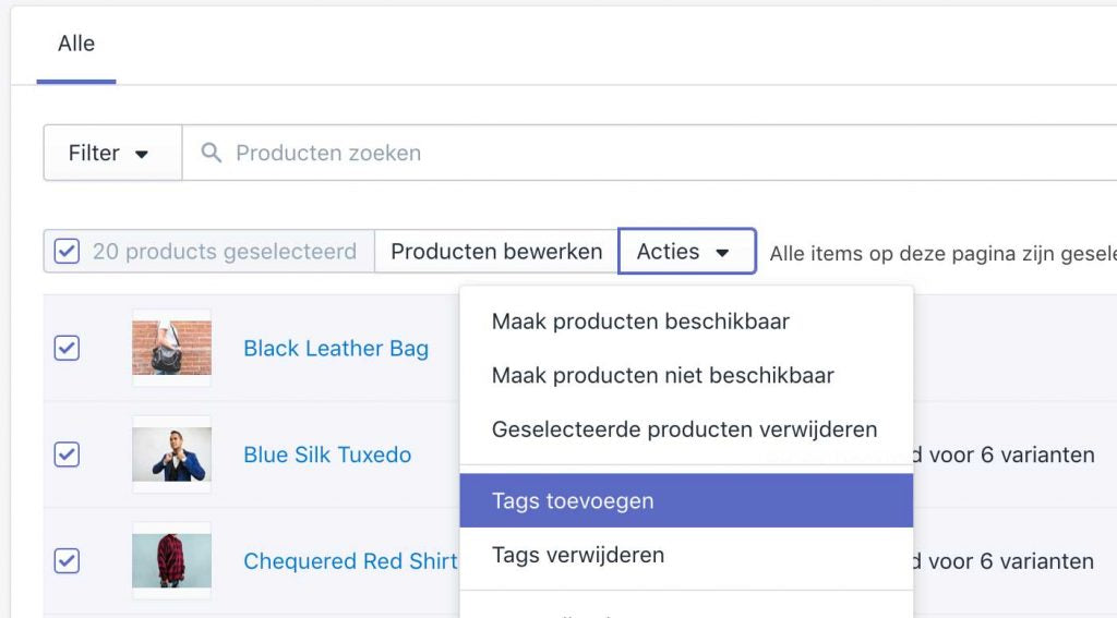 Shopify product tags in bulk toevoegen