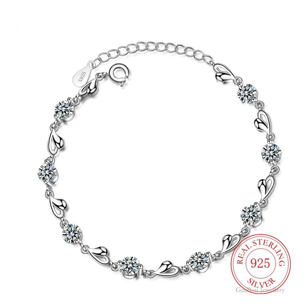 LOCHING Fashion Chic Love Heart Inlaid Zircon Bracelet 925 Silver Bracelet 