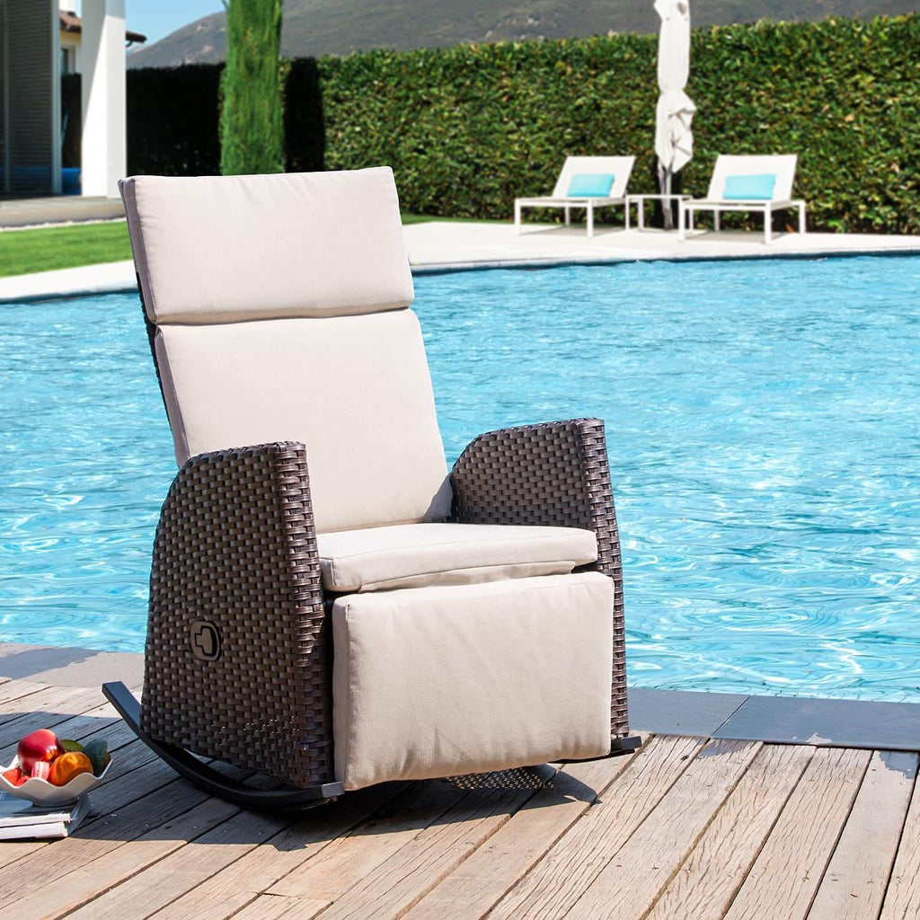 Outdoor Rocking Recliner Wicker Sofa Chair Adjustable Recliner Lounger