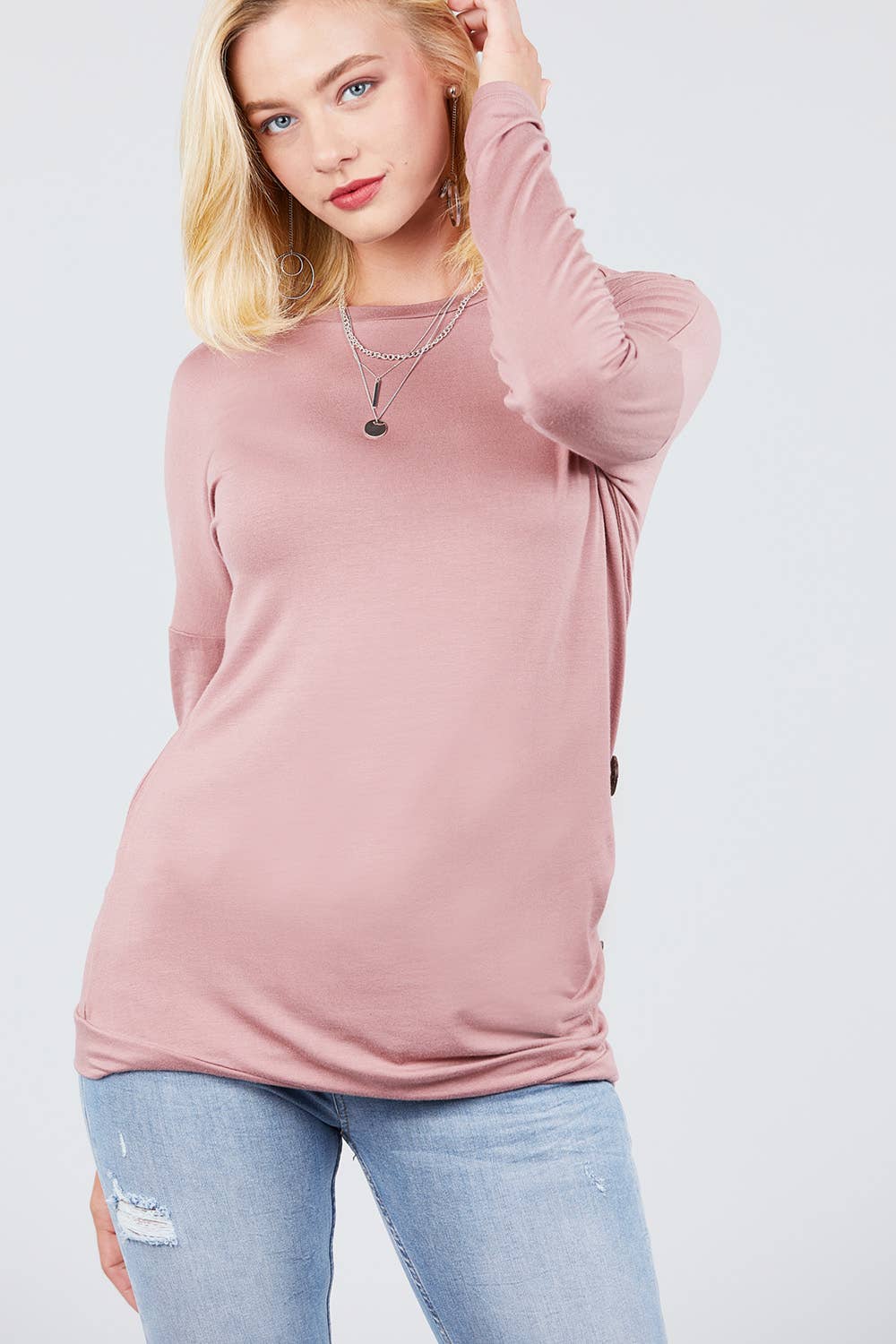 MAUVE LONG SLEEVE SIDE BUTTON TUNIC