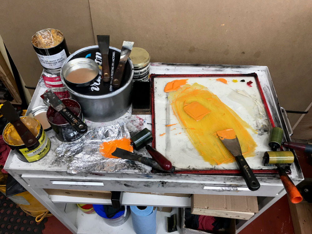 ink mixing station with yellow orange